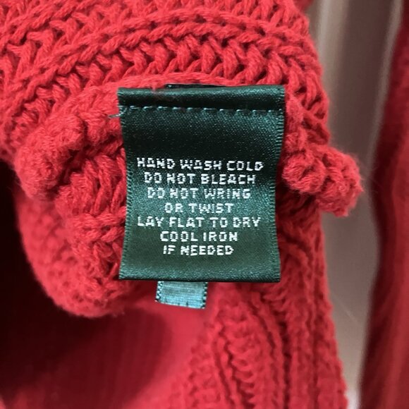 Lauren Ralph Lauren Cable Knit V-neck Sweater Womens XS Red Cotton Academia - Picture 3 of 6